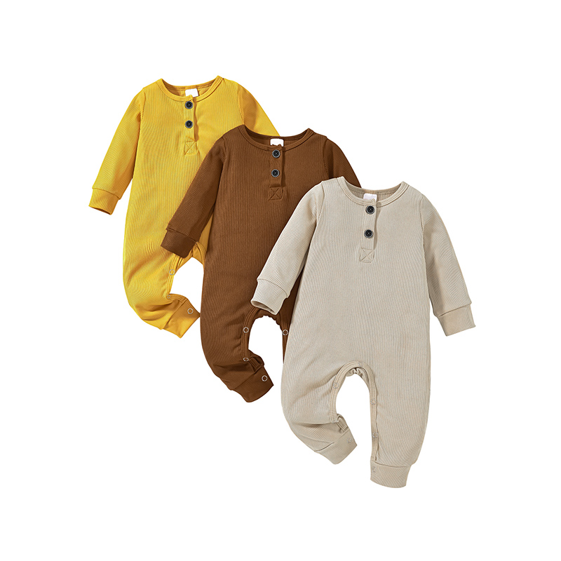 3-Pack Newborns Infants Baby Boys & Girls Long Sleeve Ribbed Romper Soft Button Front Jumpsuit — foto 14