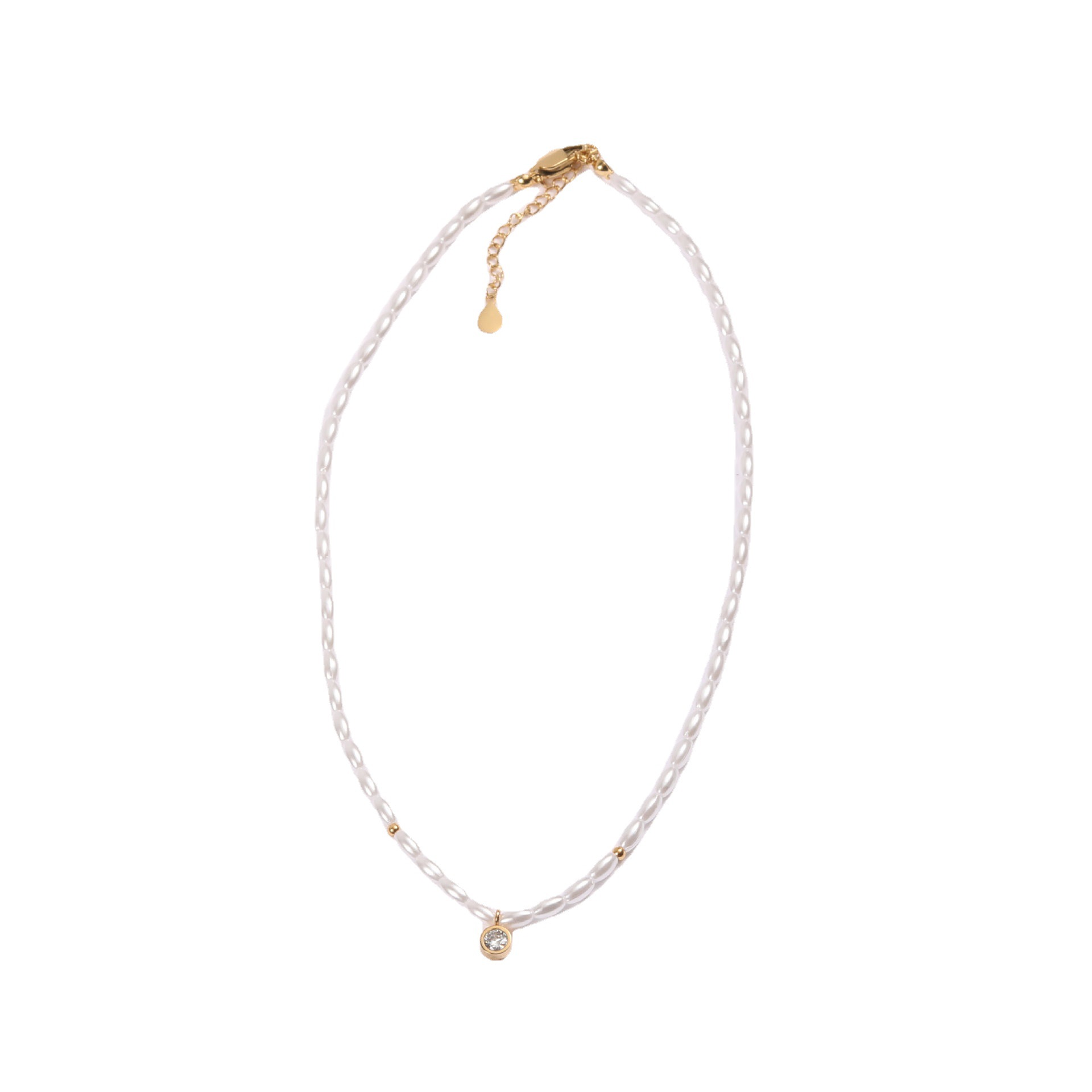 Women's Retro Design Round Diamond Pearl Necklace - 4