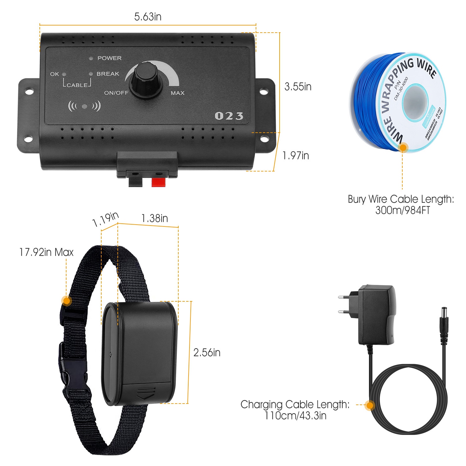 1Set Electric Dog Fence System Pet Tone Shock Boundary Containment Water Resistant Collar Receiver For Small Medium Large Dog — foto 14