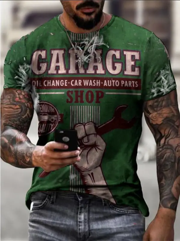 Casual Round Neck Digital Print Slim Short Sleeve Pullover T-shirt