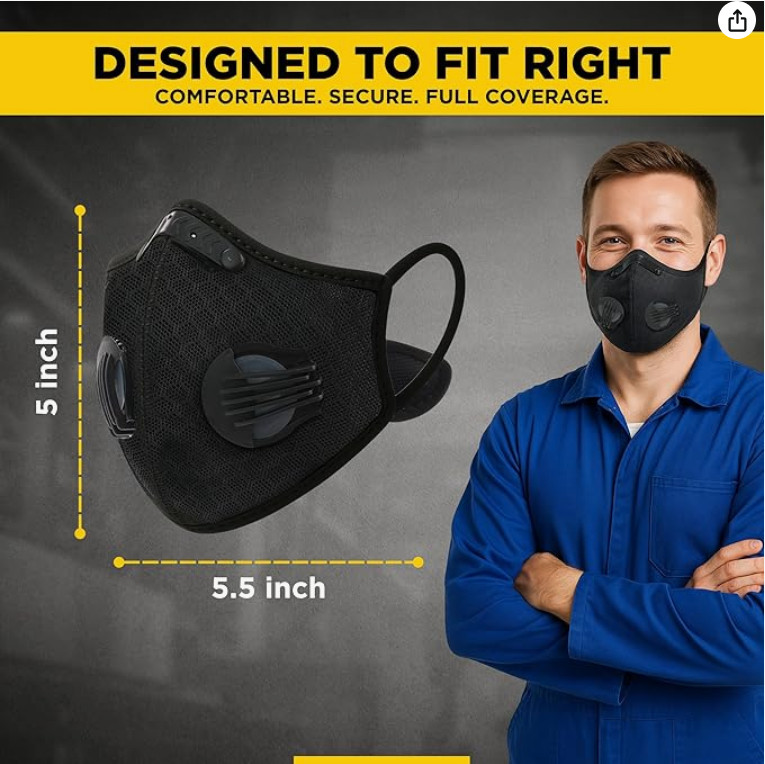 Sport Cycling Face Mask With Active Carbon Filter Breathing Valves Washable