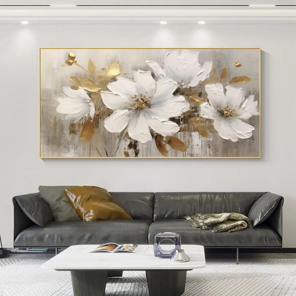 Abstract Flower Oil Painting On Canvas Large Wall Art Minimalist Floral Art Handmade Painting White Modern Home Decor For Living Room 7