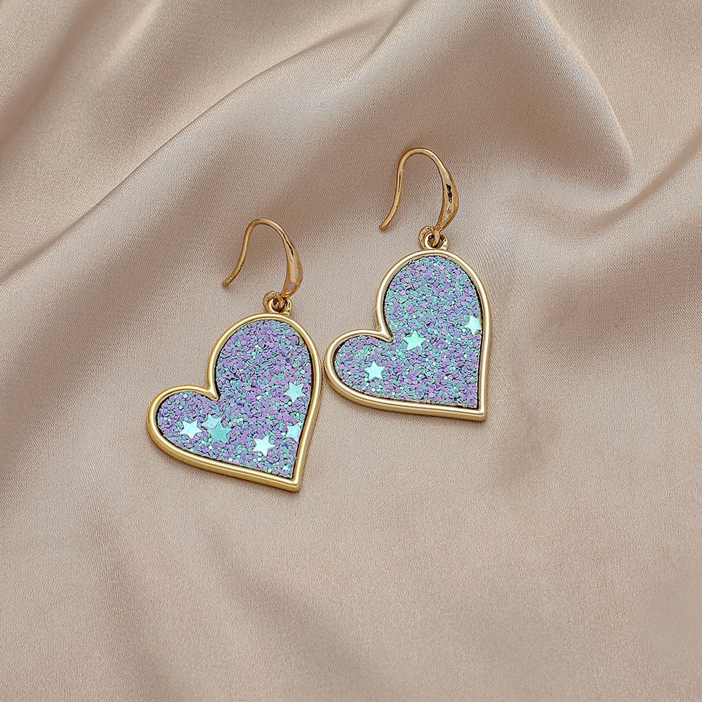 Ladies Heart-shaped Purple Sequin Crystal Cluster Earrings Europe And America
