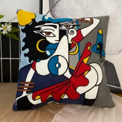 Embroidered Cushion Against Color Three-dimensional Throw Picasso Abstract Pillowcase - Musician - View 1