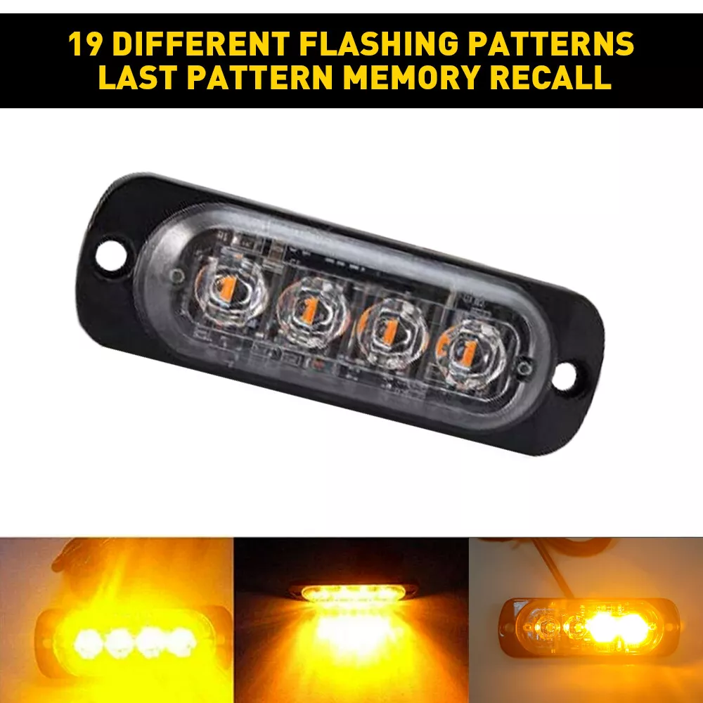 12x 4 LED Recovery Strobe Flashing Truck Beacon Grille Light Lightbar Amber Lamp