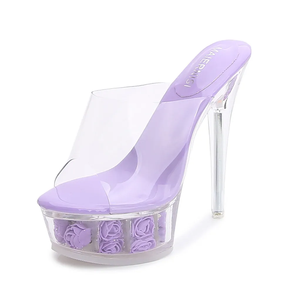 Waterproof Sandals Transparent Model Crystal Shoes Wedding - Purple