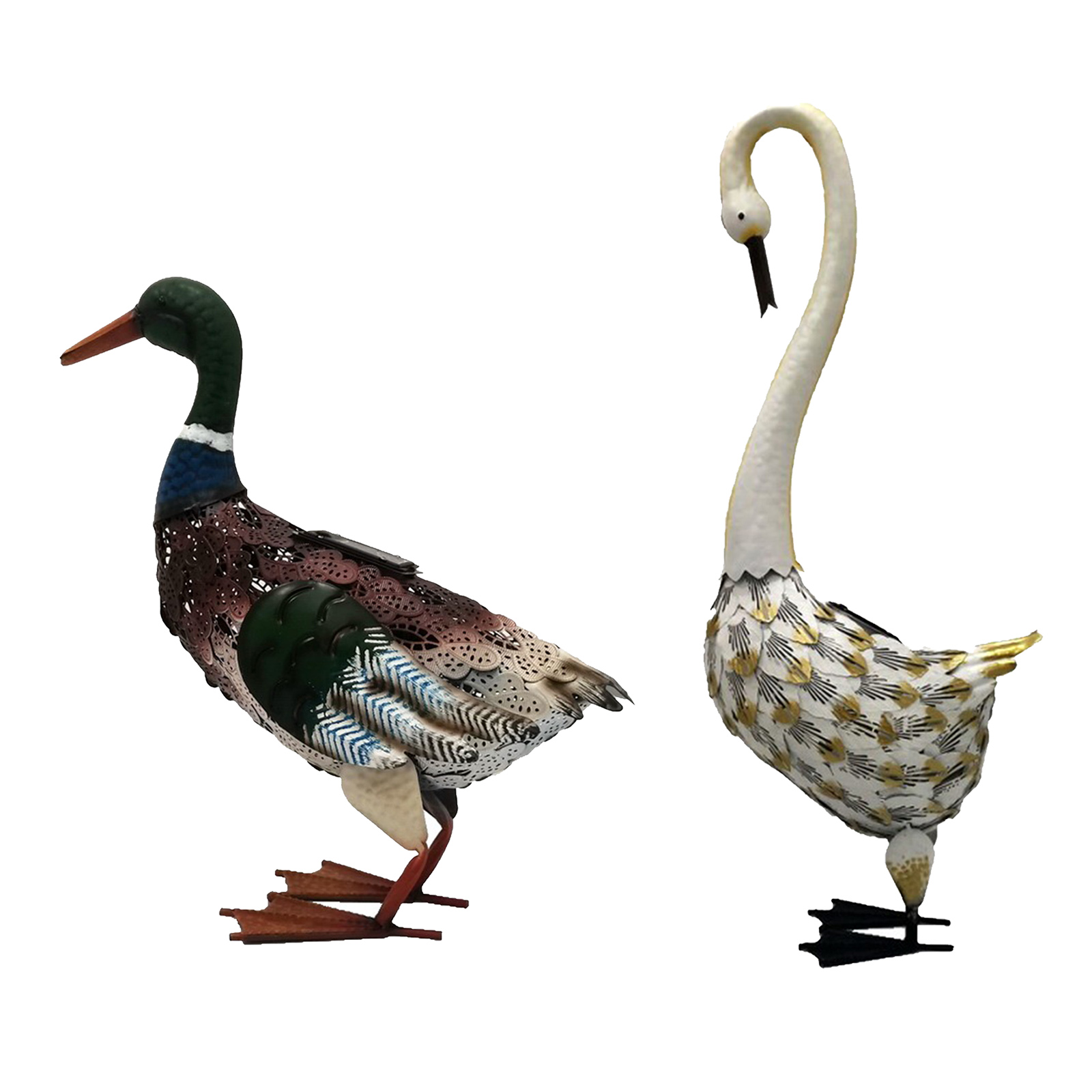 Garden Courtyard Outdoor Lawn Luminous Tin Animal Wrought Iron Swan Solar Light