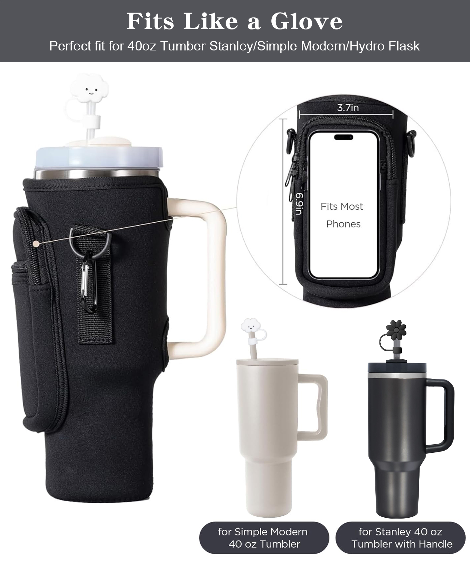 water bottle carrier bag with phone pocket for tumbler neoprene water bottle holder pouch with adjustable strap bollus with straw cover and carabiner for cup accessories drinkware mug