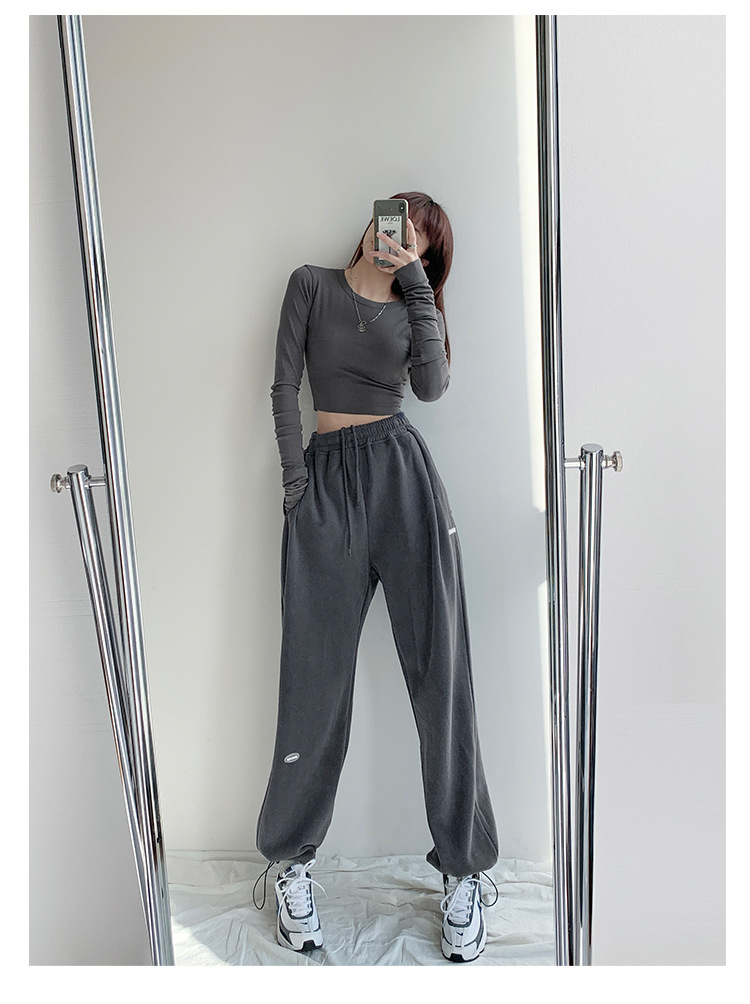 Letter Loose Drawstring Grey Drawstring Pants