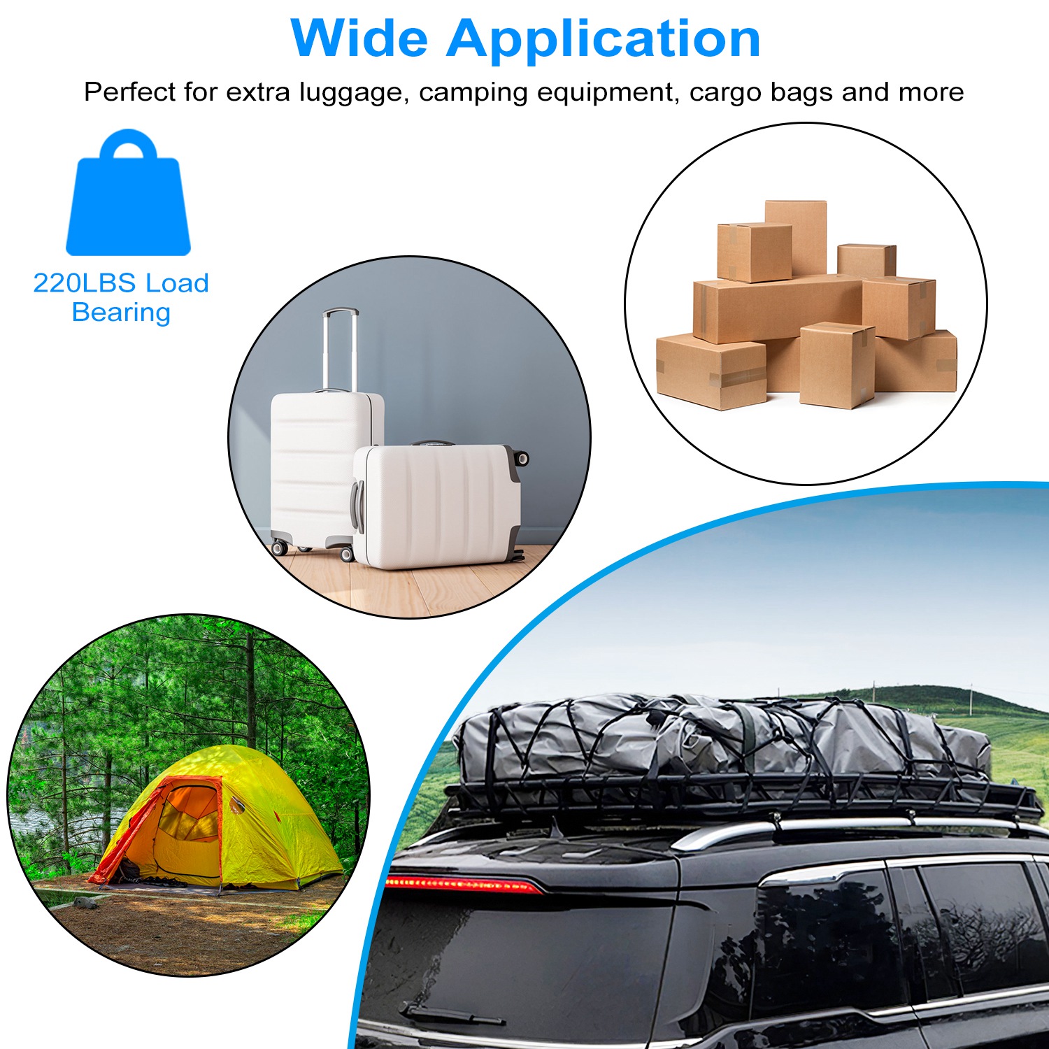 1Pc 63x39x6.3in Universal Roof Rack Cargo Carrier Car Top Luggage Holder Basket With Hook Strap Elastic Net — foto 2