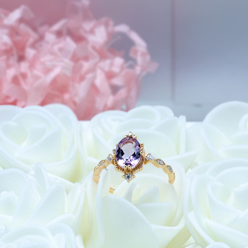 S925 Silver Ring Female Natural Amethyst