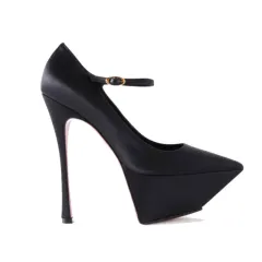 Pointed Toe Plus Size Stiletto Thick Platform Fashion High Heels - Black - View 1