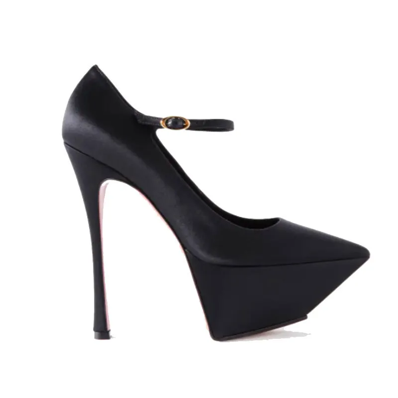 Pointed Toe Plus Size Stiletto Thick Platform Fashion High Heels - Black