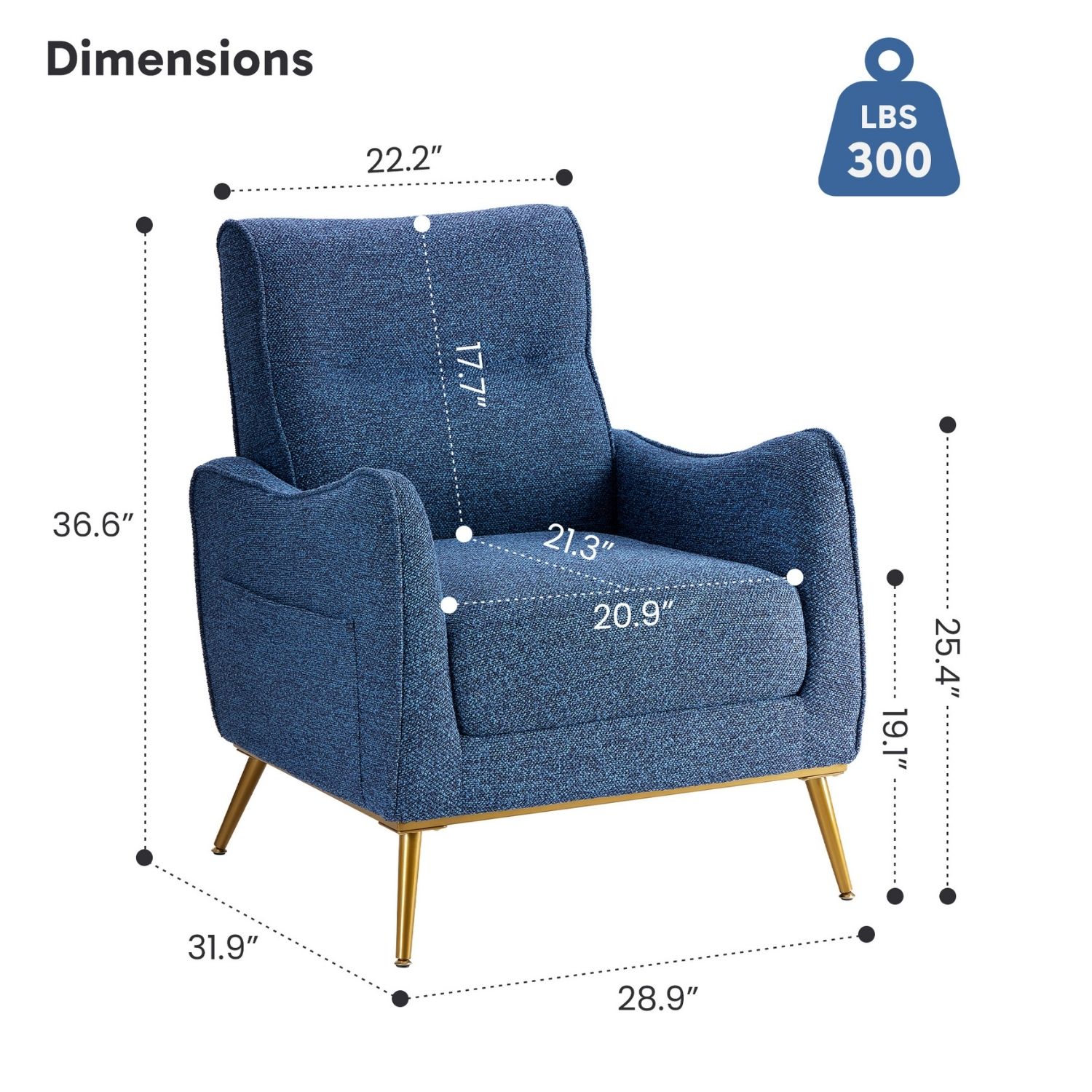 Upholstered High Back Accent Chair With Side Pocket, Modern Armchair For Living Room And Study — foto 2