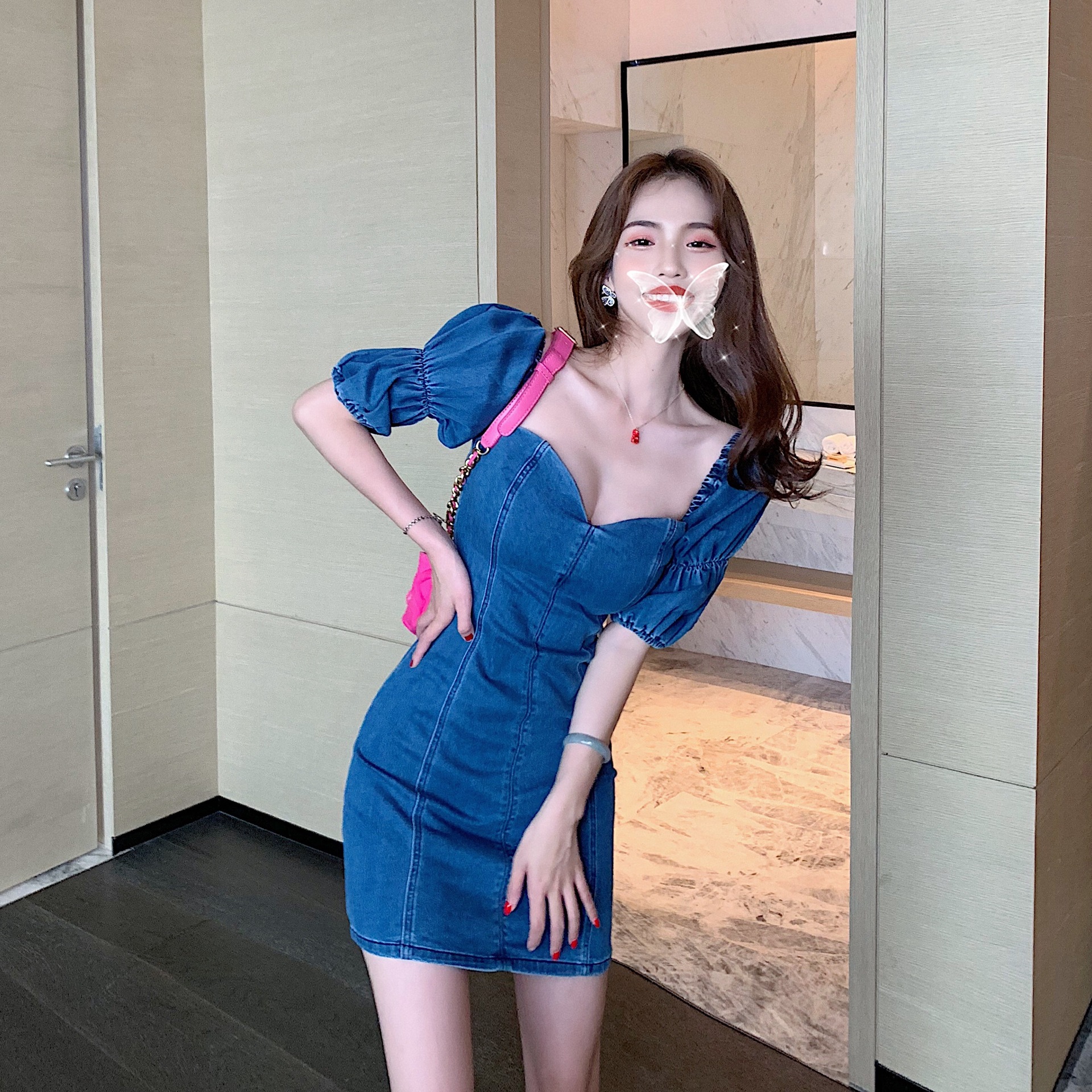 Temperament Goddess Fan Xian Thin Denim Dress