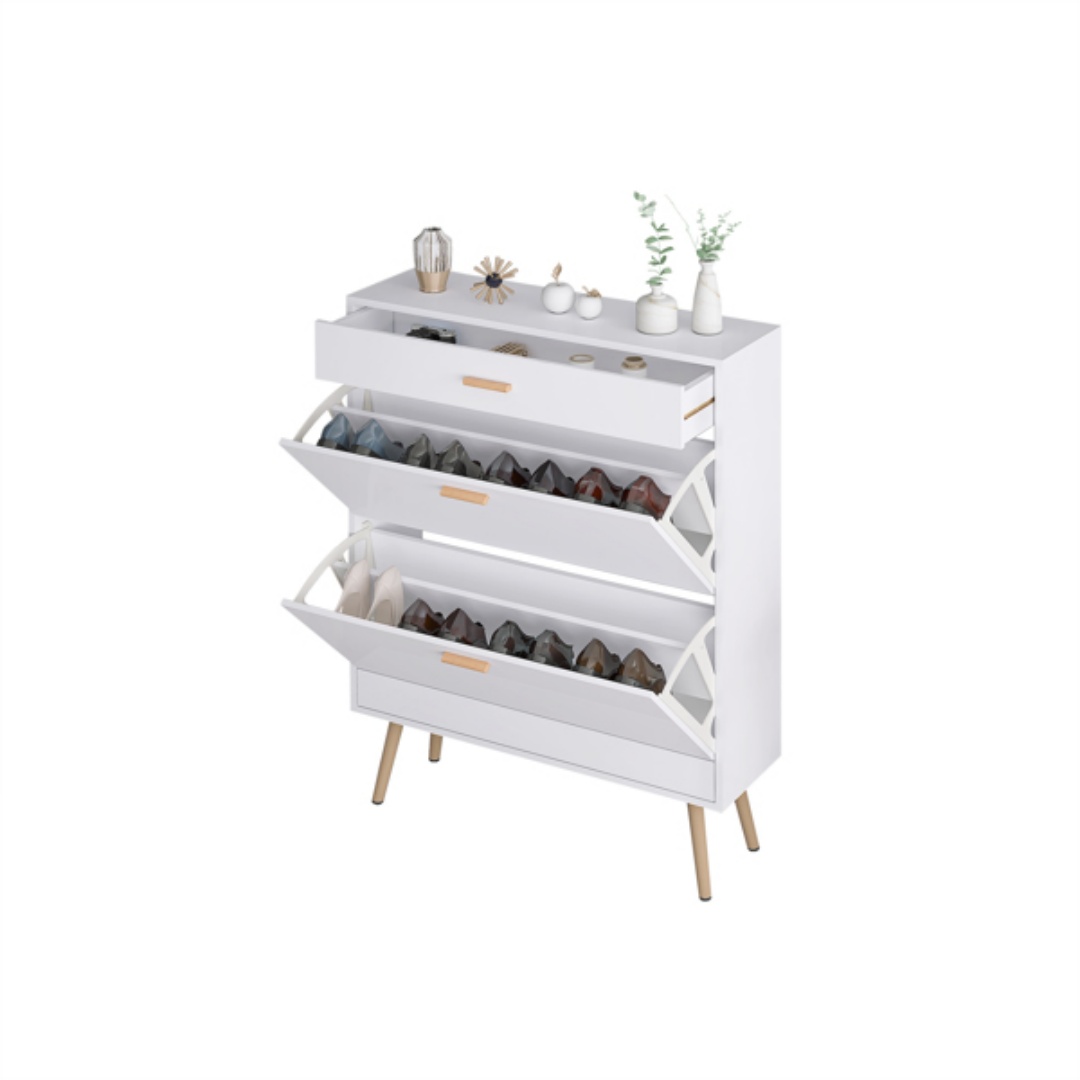 Shoe Cabinet, 16 Pair Shoe Rack Storage Organizer With 2 Flip Drawers, White... 6