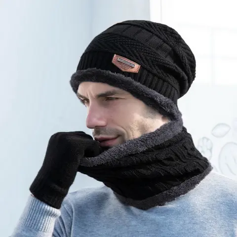 Warm Cashmere Padded Hat Scarf Gloves Set of Three
