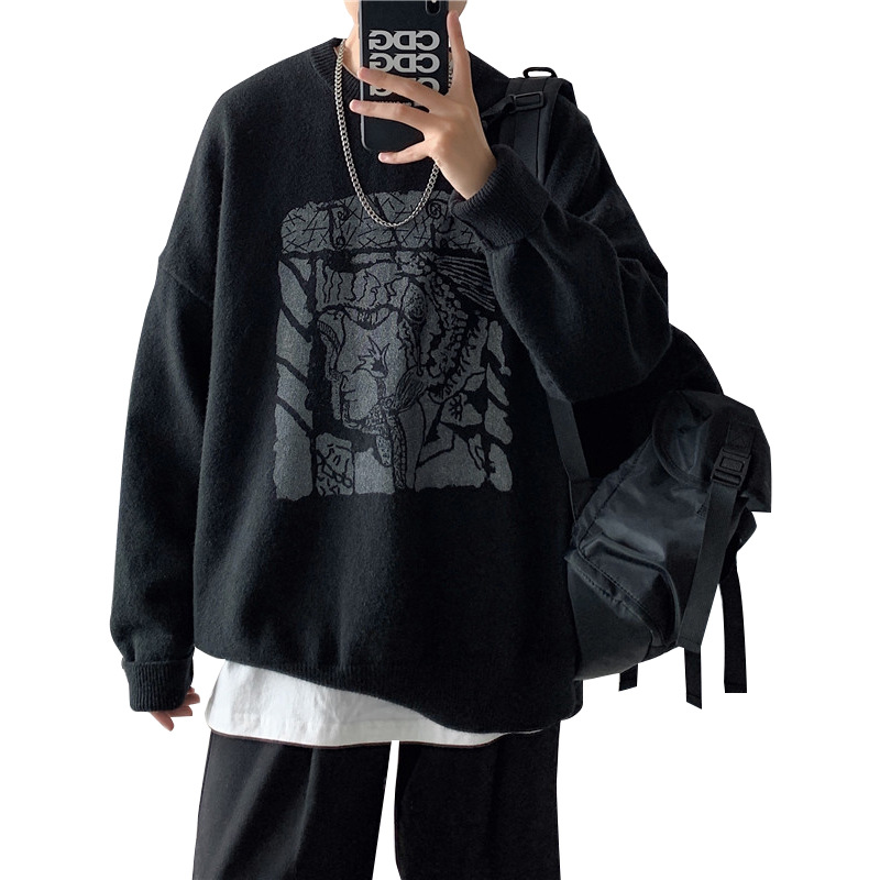 Casual All-match Printed Round Neck Sweater