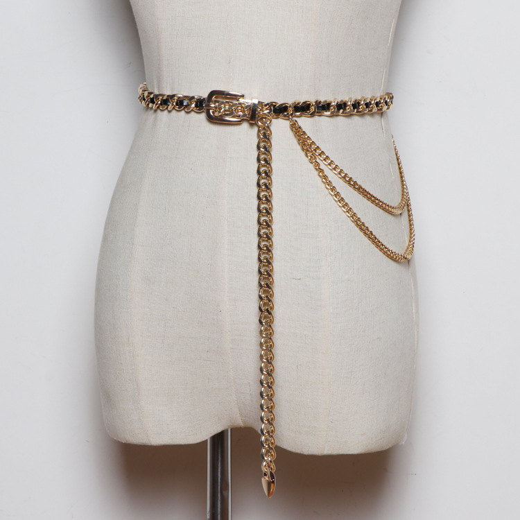 Women's Fine Decorative Jeans With Metal Braided Waist Chain