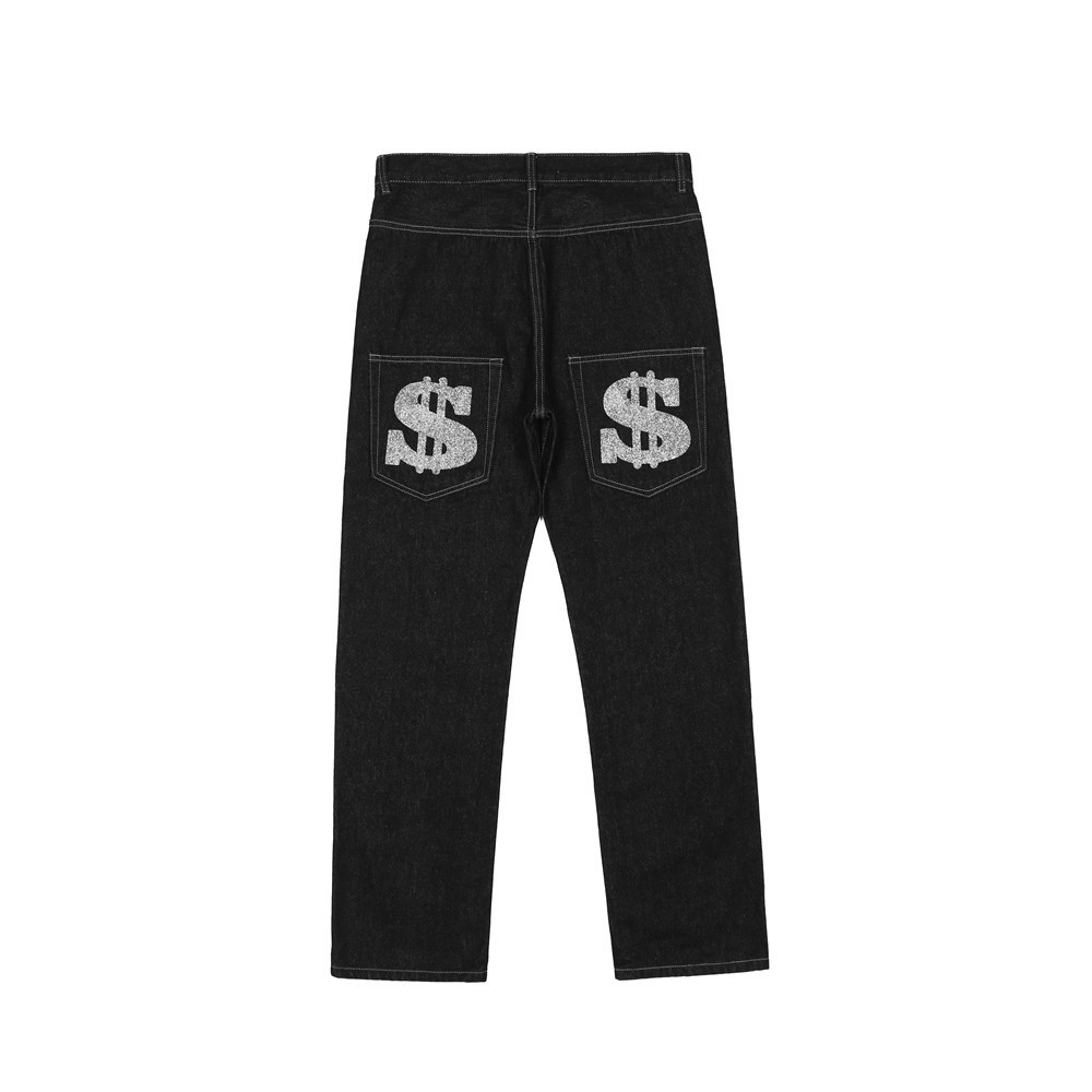Loose Straight Letter Print Men's Casual Jeans