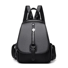 Soft Leather Ladies Backpack Practical And Fashionable Travel - Black - View 1