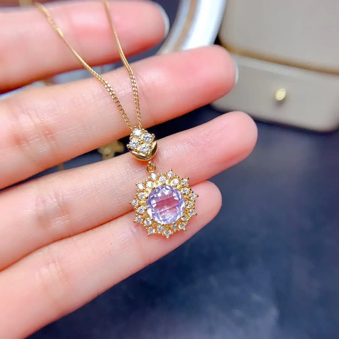 Light Luxury And Beautiful Natural Lavender Amethyst Set Crystal Clean Color Good Silver Inlay