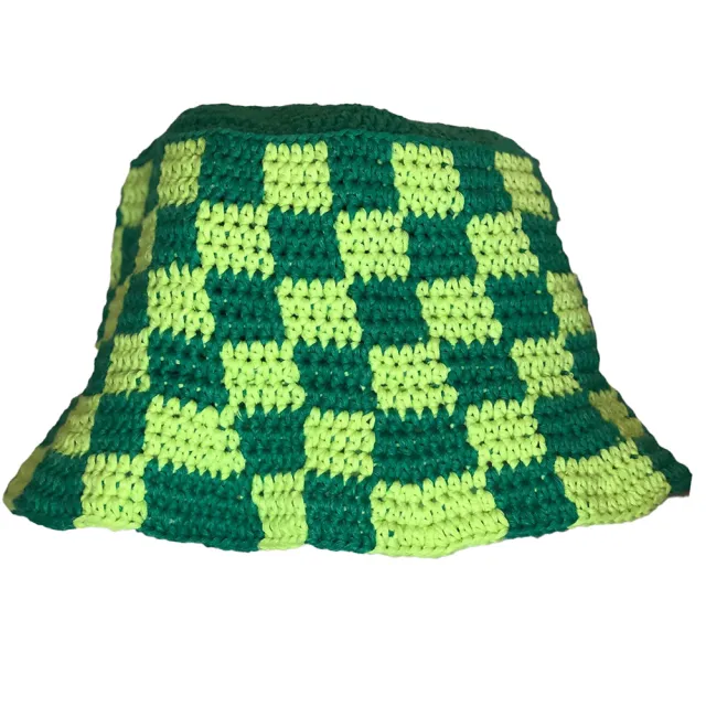 Handmade Crocheted Complex Knitted Square Color blocking Woolen Hat Green - Shop at LoveMi