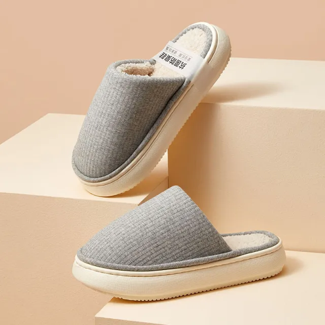 Multicolor Cotton Slippers Solid Color Simple Thick Sole Grey - Shop at LoveMi
