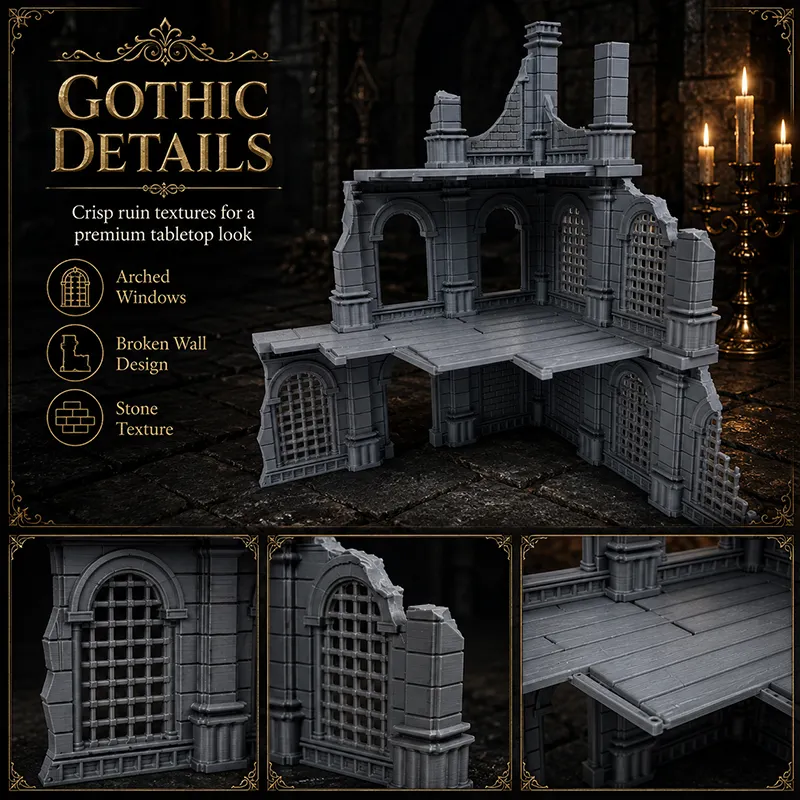 3D Printed Gothic Ruins Terrain Set, Modular