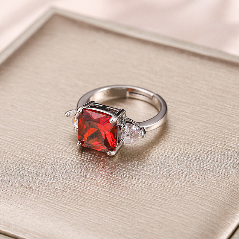Square Inlaid Multicolor Zircon Female Silver Ring
