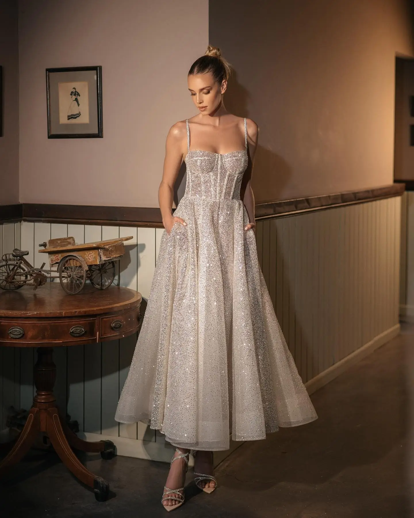 Halter Spray Silver Shiny Party Dress