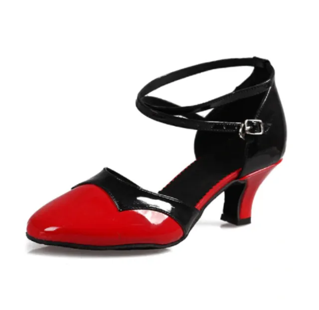 Leather Latin Dance Shoes Women's Mid heel Toe Cap Red - Shop at LoveMi