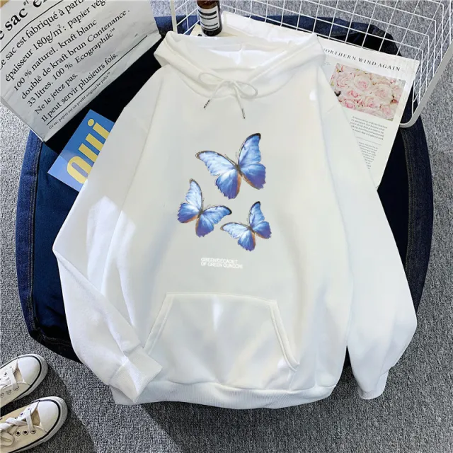 Three Student Women's Loose Plus Fleece Hooded Sweater White - Shop at LoveMi