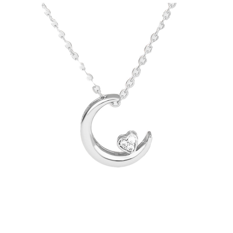 Moon Copper Zircon Pendant Necklace Stainless Steel Chain Moon Necklace