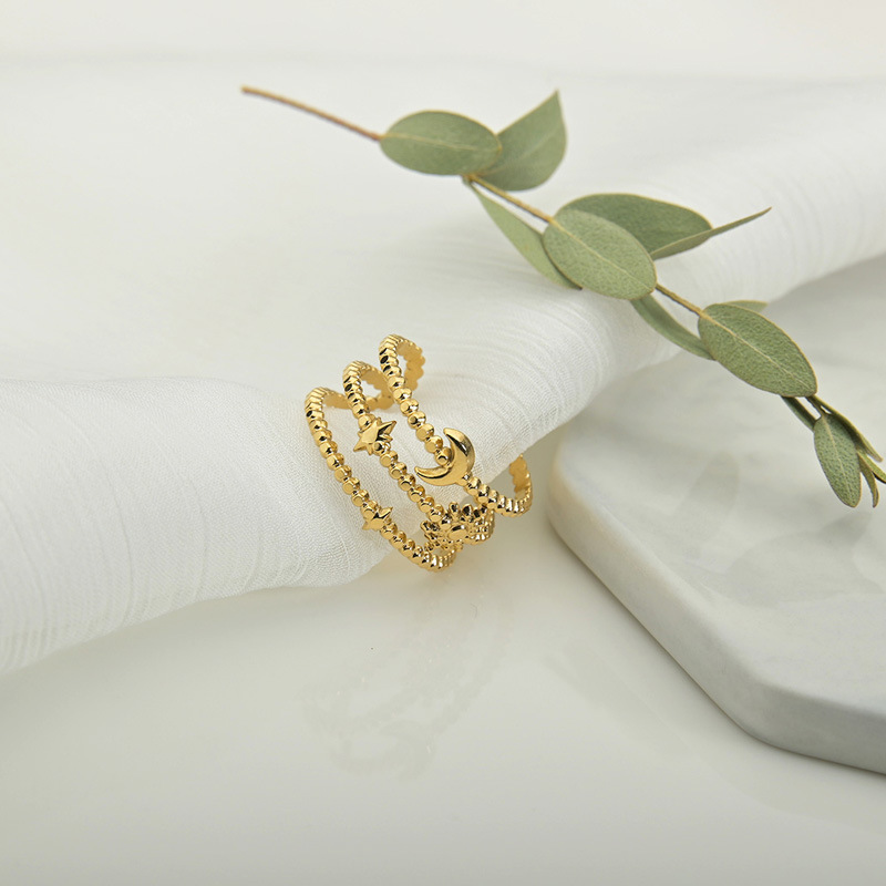 Hollow Six Pointed Star Moon Adjustable Ring — foto 4