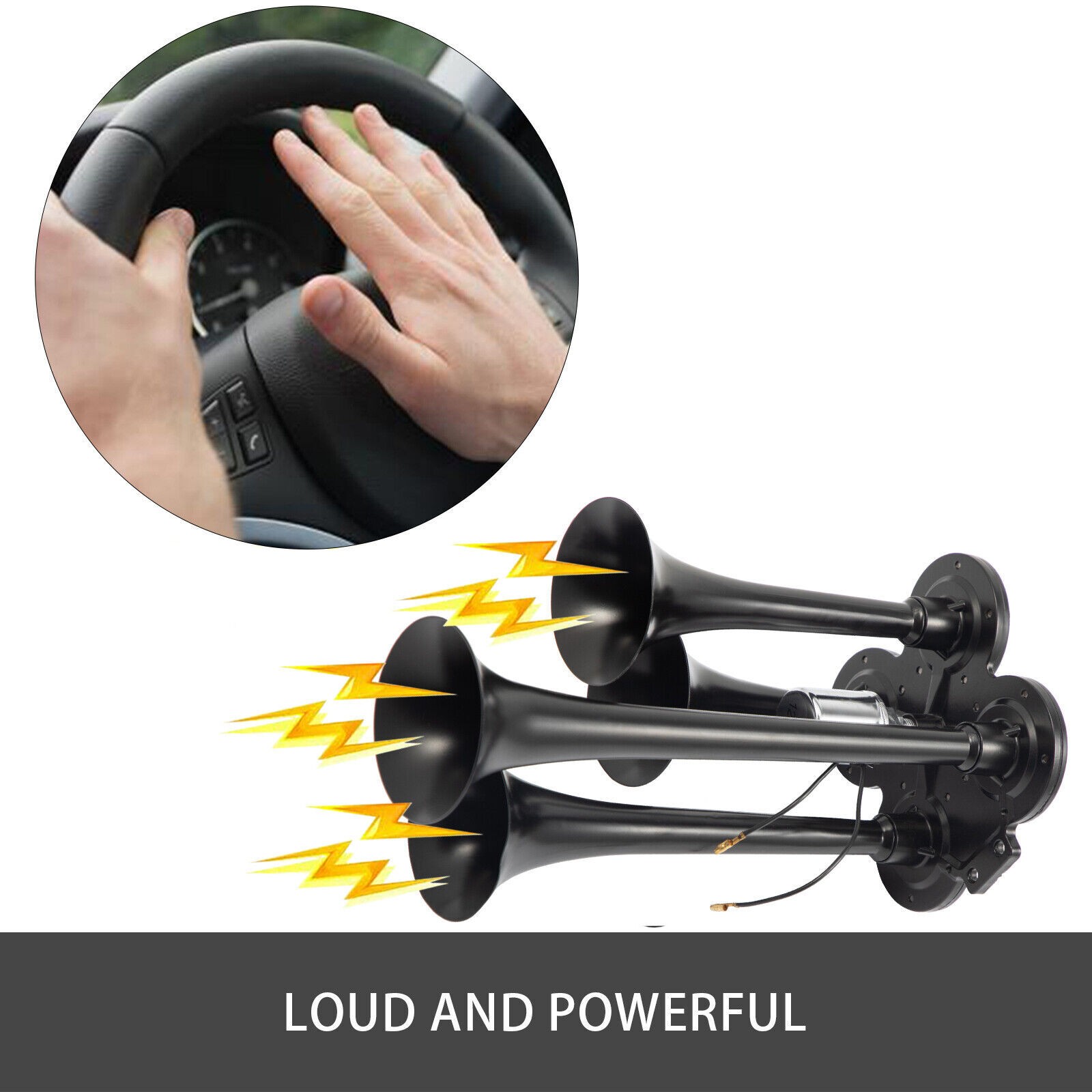 Air Horn Truck Train Horns Kit 12 Volt With Compressor 4 Trumpet 150db Black — image 5