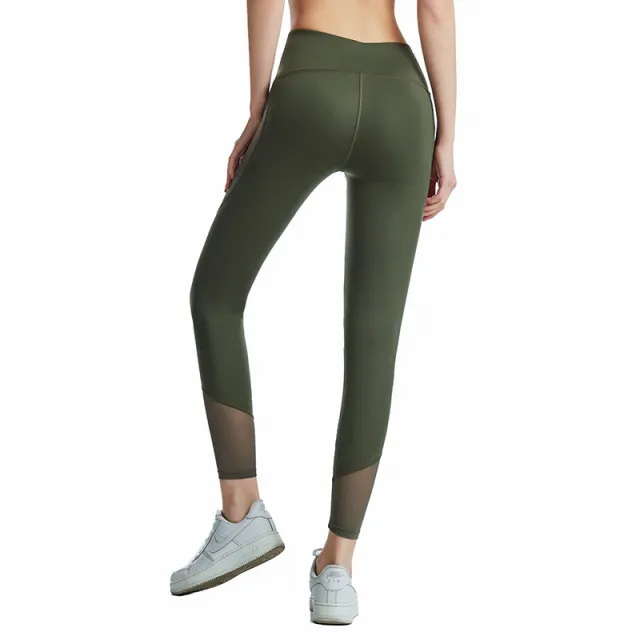 Nude High Waist Breathable Hollow Mesh Sports Fitness Pants Army Green - Shop at LoveMi