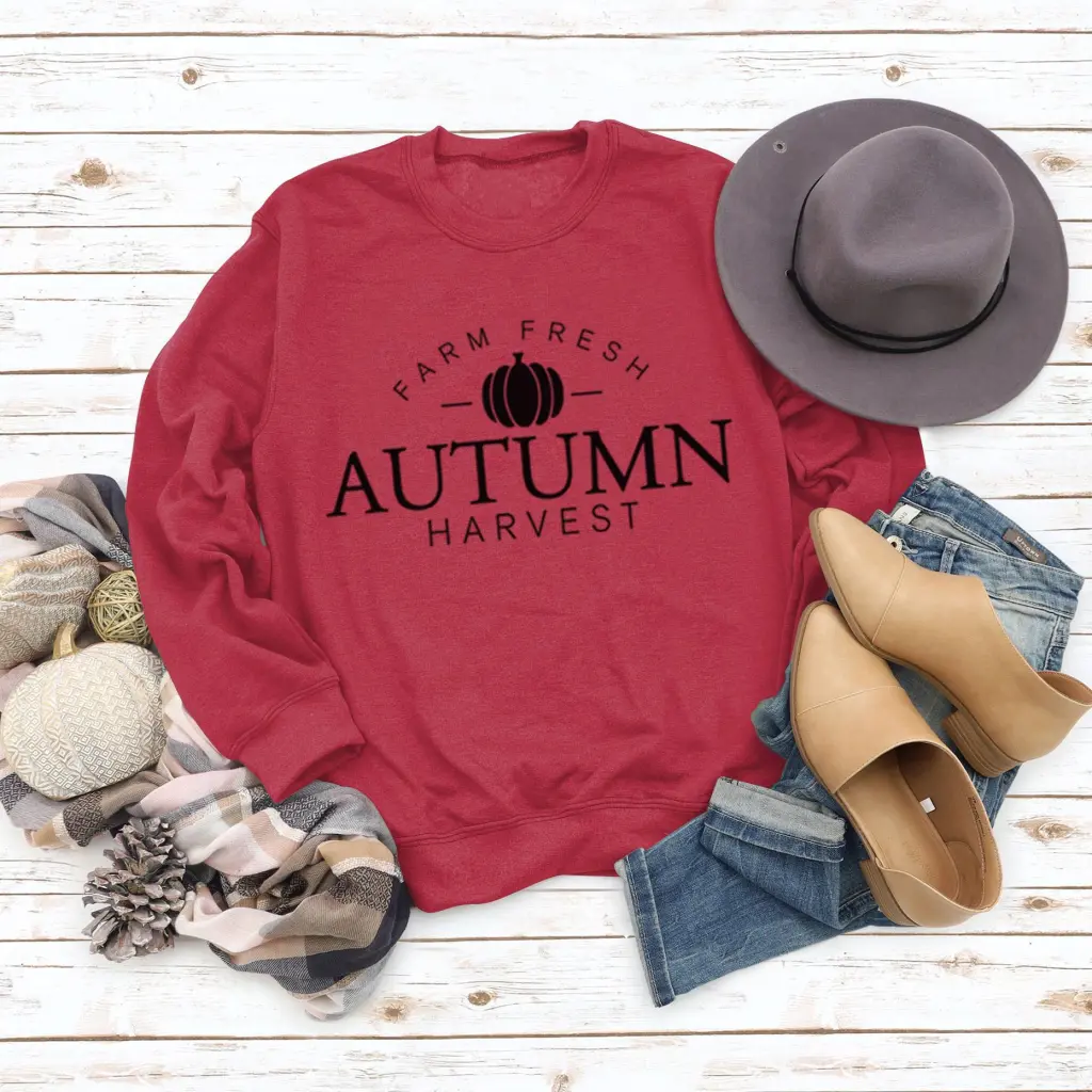 Letter Round Neck Fashionable Loose Long Sleeve Sweater - Red Sweater Black Font