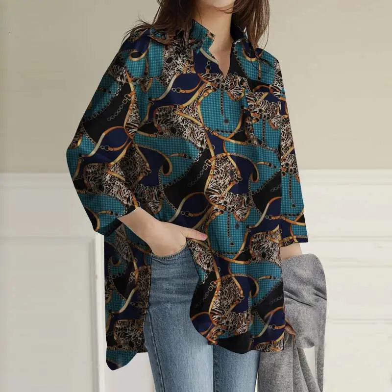 Cropped Sleeve Tunic Top Casual Loose Lapel