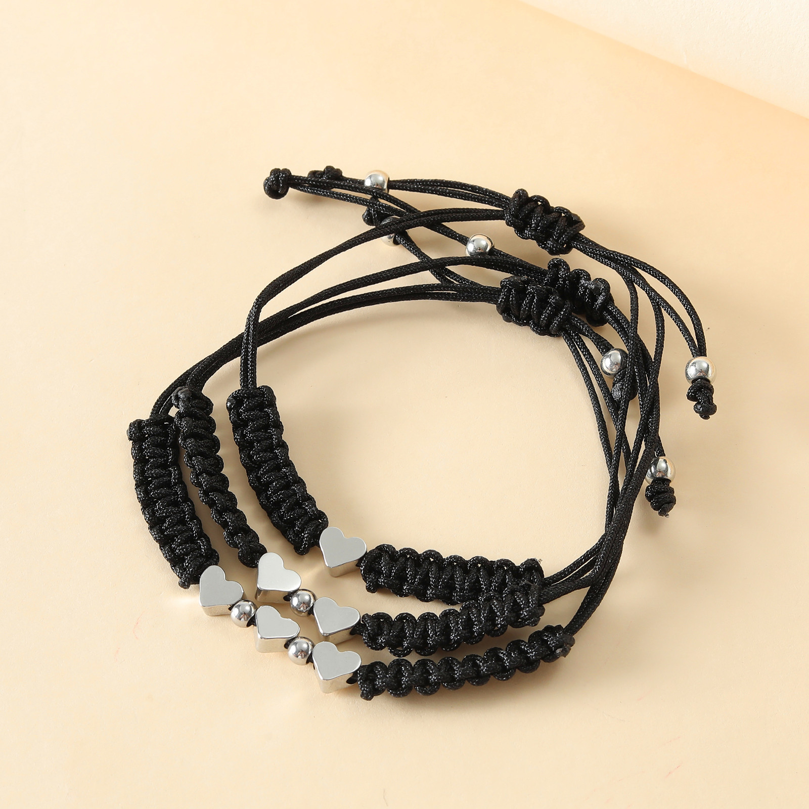 Personalized Love Three-generation Card Handmade Flat Knot Braided Red Rope Bracelet