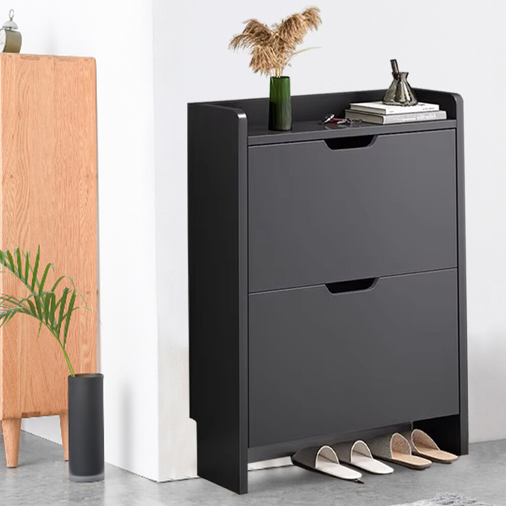 2 Drawer Shoe Rack Shoes Storage Cabinet Wooden Cupboard Organiser Holder Stand