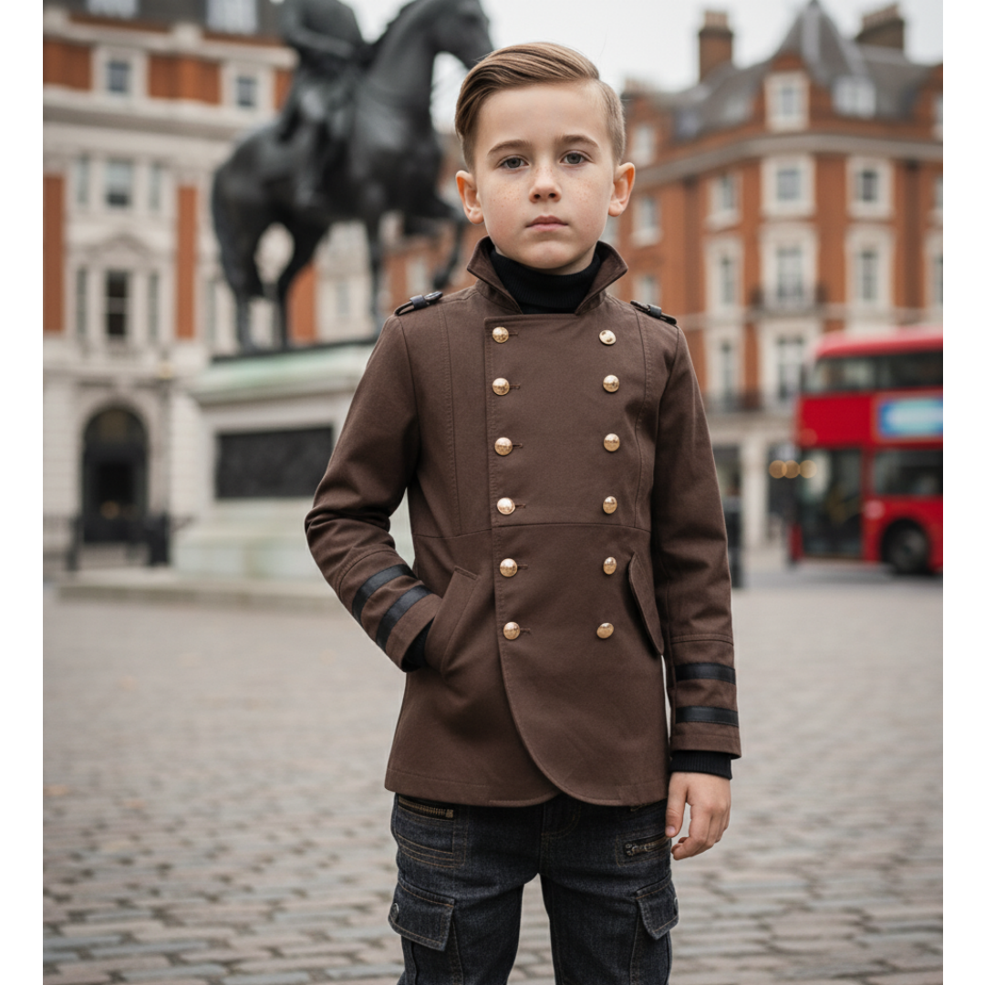Boys Formal Uniform Trench Coat Kids Vintage Military Style Cotton Jacket 3-9Y — image 11