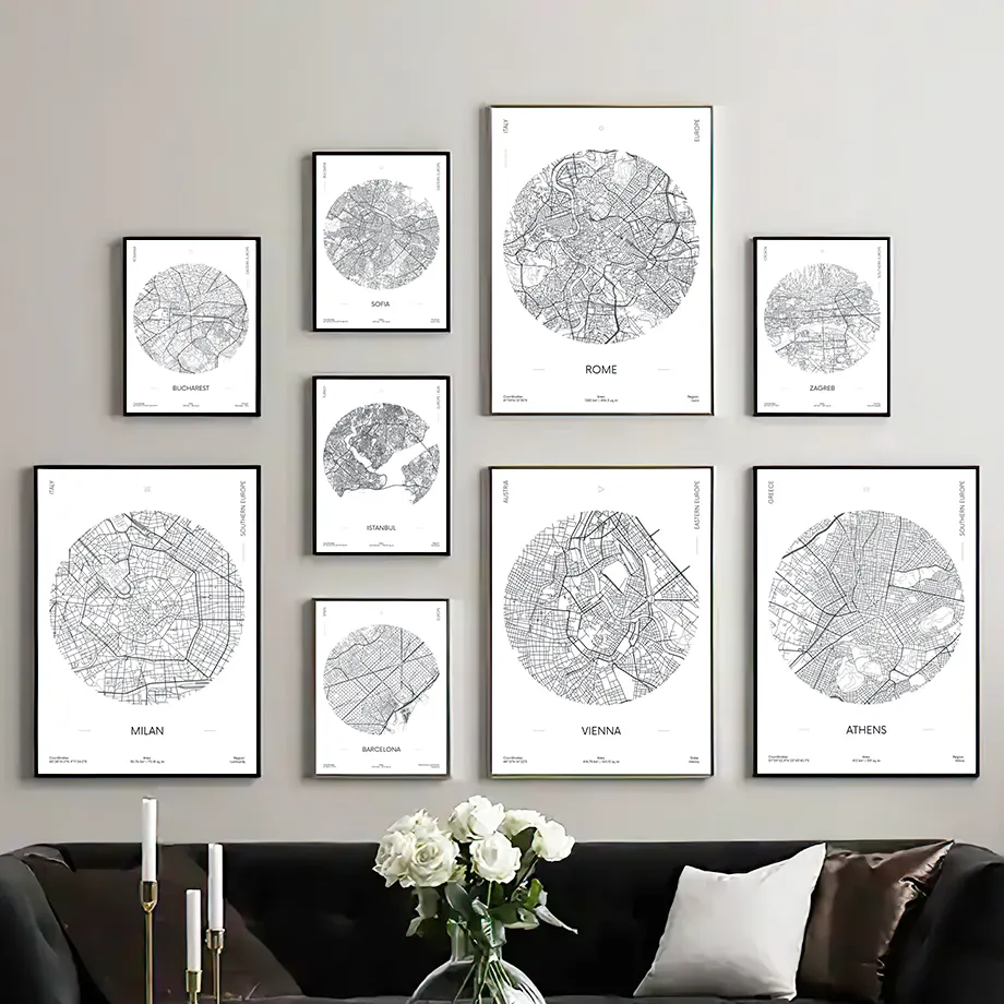 Milan Black And White City Map Rome