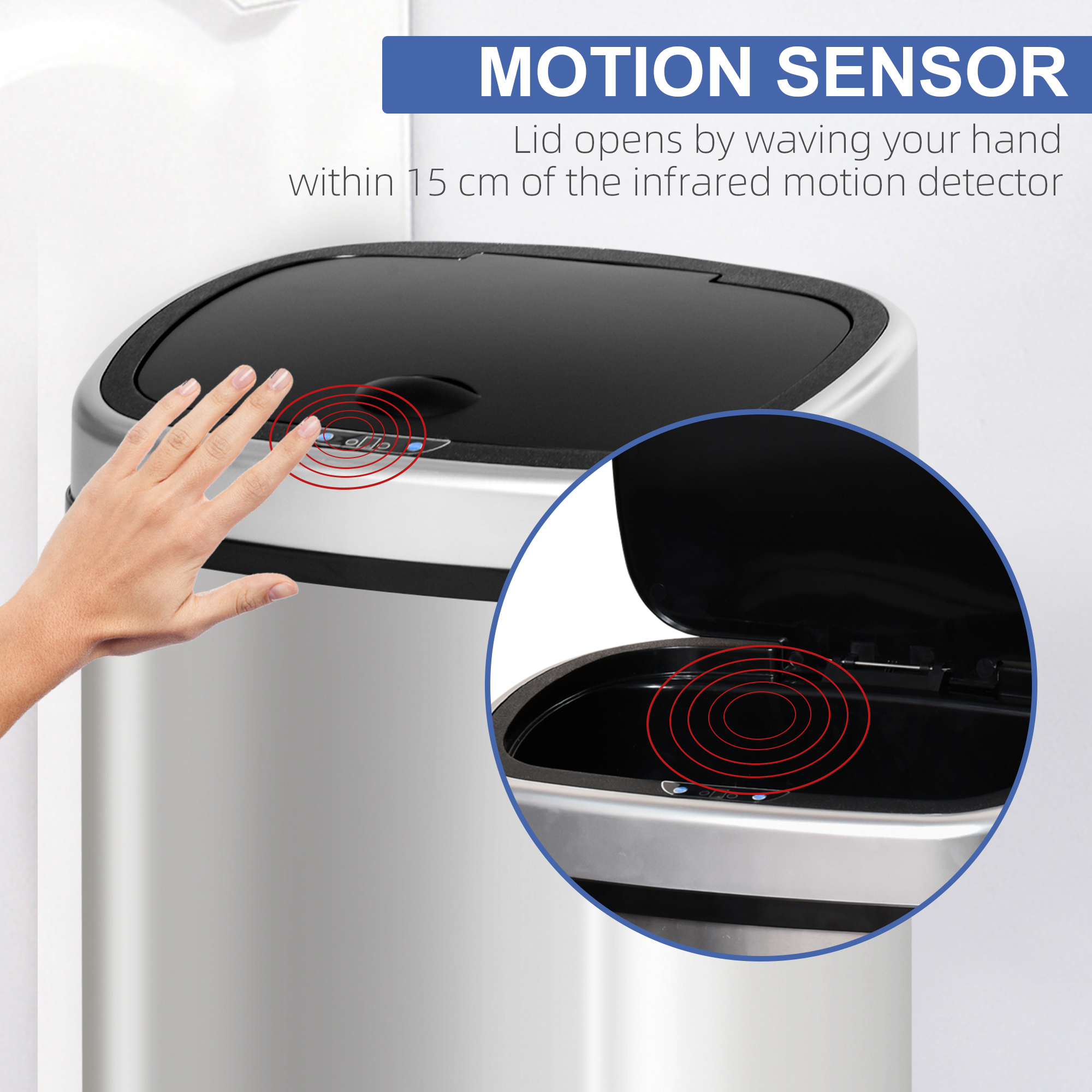 48 Liter-Stainless Steel Kitchen Sensor Garbage Bin Automatic Non-contact