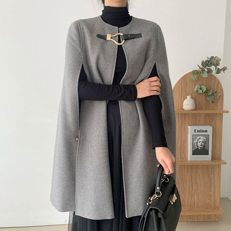 Wool Cloak Women's Round Neck Sleeveless Grey - Shop at LoveMi