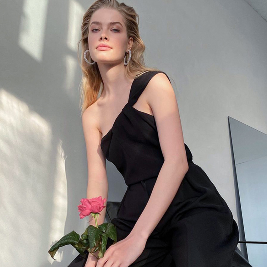 Vest Oblique Shoulder Satin Bottom Fashion Temperament