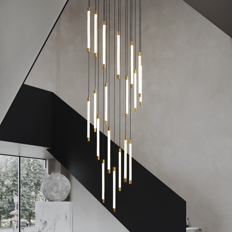 Trendy All Copper Duplex Staircase Long Chandelier