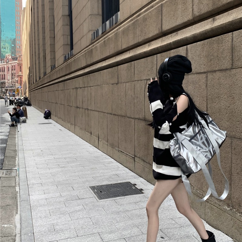 Hollow Out Heavy Industry Button Long Sleeve Loose Sweater Top Women