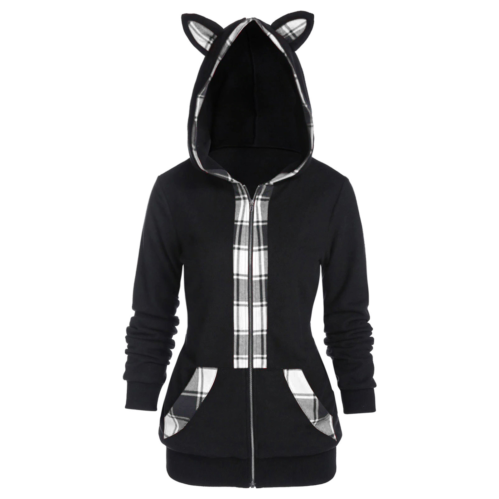 New Cat Ears Plaid Women's Thick Plush Sweater