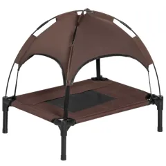 PawHut Raised Dog Bed Waterproof Elevated Pet Cot With Breathable Mesh UV Protection Canopy Brown, For Small Dogs, 61 X 46 X 62cm - Brown - View 1